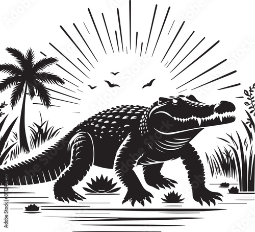 crocodile in a black