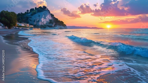 Sunset Over Scenic Mediterranean Beach 