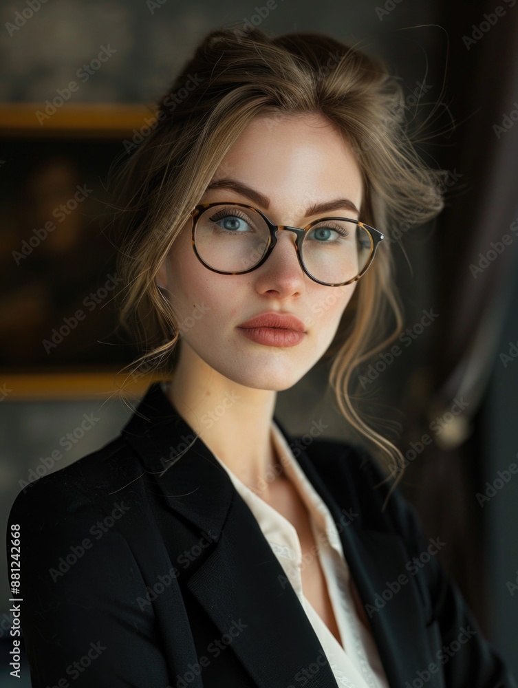 Portrait of a woman wearing glasses, posing for the camera Portrait of a woman wearing glasses, posing for the camera