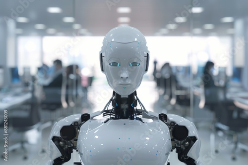 Wallpaper Mural The image shows a female robot in a futuristic setting with a serious expression on her face. Torontodigital.ca