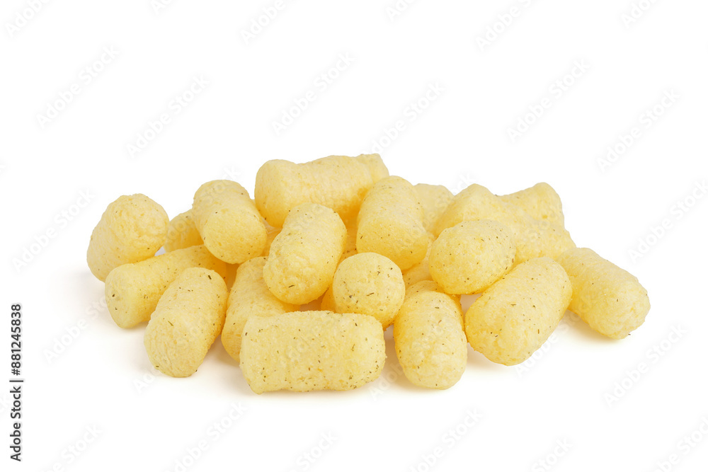 Heap of tasty salty corn sticks on white background Heap of tasty salty corn sticks on white background
