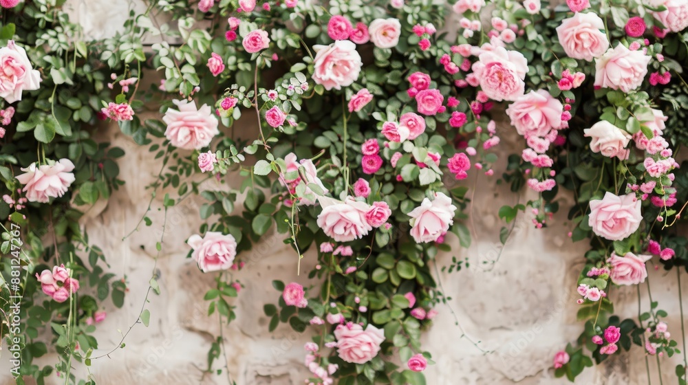 Old fashioned wedding backdrop adorned with pink blooms Old fashioned wedding backdrop adorned with pink blooms