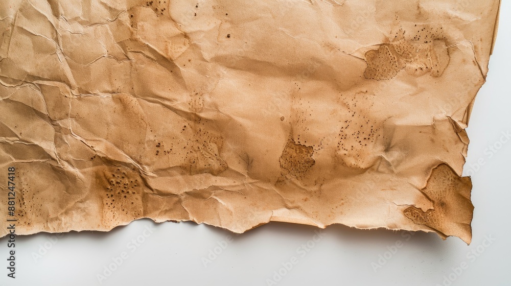 Fototapeta premium Aged brown paper against a white backdrop