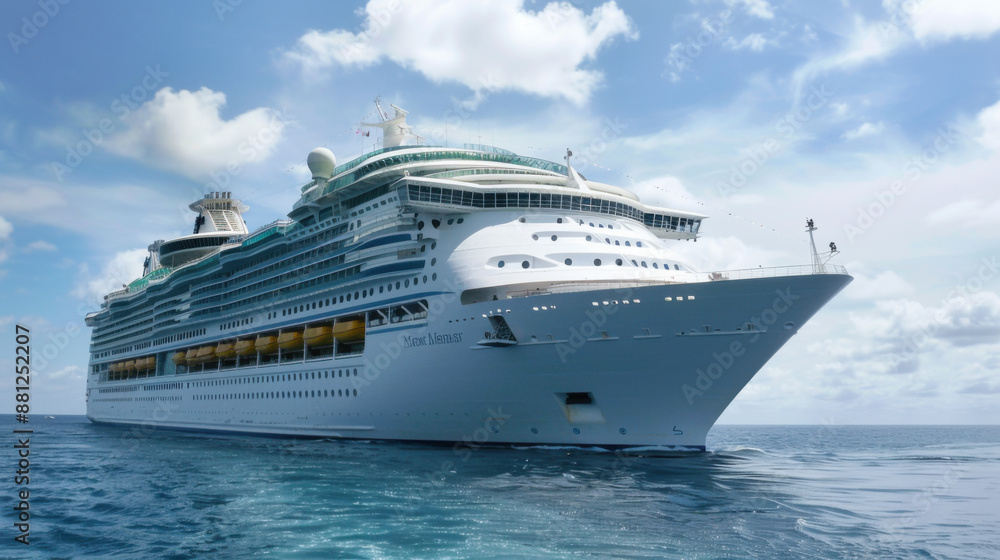 Large luxury cruise ship sailing on the open sea under a bright sky, showcasing a majestic ocean travel experience. Large luxury cruise ship sailing on the open sea under a bright sky, showcasing a majestic ocean travel experience.