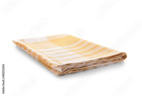 Fabric yellow striped napkin on white background