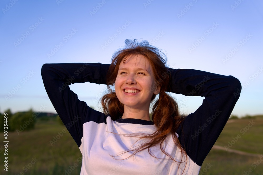 young woman or teenager portrait enjoying sunset and nature young woman or teenager portrait enjoying sunset and nature