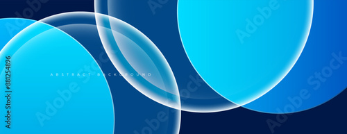 Blue and white circles background with translucent shapes