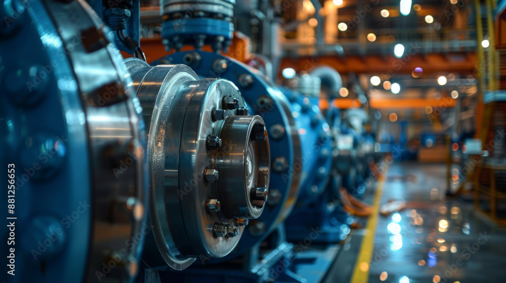 Close-up view of industrial machinery in a modern factory, emphasizing advanced technology and precision engineering in the manufacturing process. Close-up view of industrial machinery in a modern factory, emphasizing advanced technology and precision engineering in the manufacturing process.