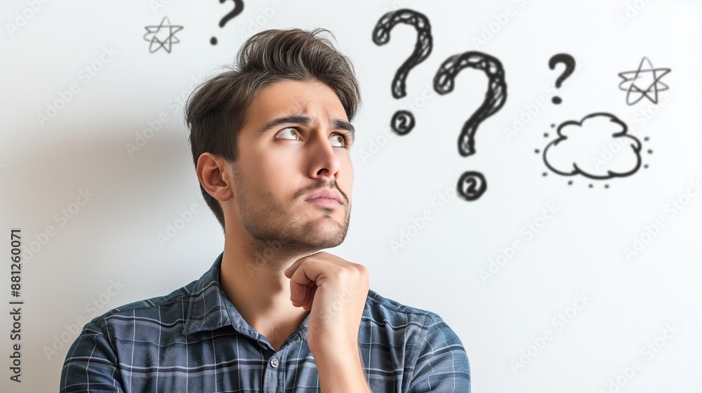 man Thinking confused by solution or problem , man with decision making expression on white background man Thinking confused by solution or problem , man with decision making expression on white background