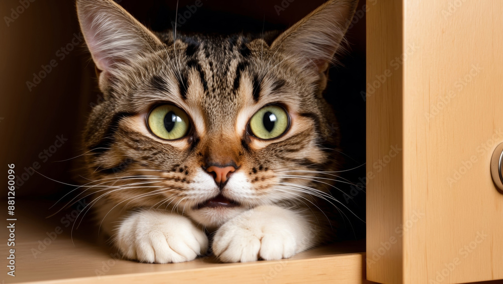 Cat Hiding in Closet with Wide Eyes Cat Hiding in Closet with Wide Eyes