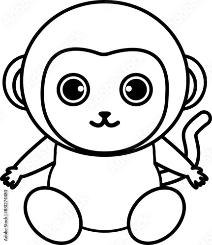 かわいい猿の線画イラスト・塗り絵