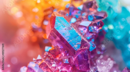 Close-Up View of Colorful Amethyst Crystals With Soft Blurred Background © Andrii