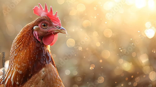 portrait of a chicken on a soft light background with copy space