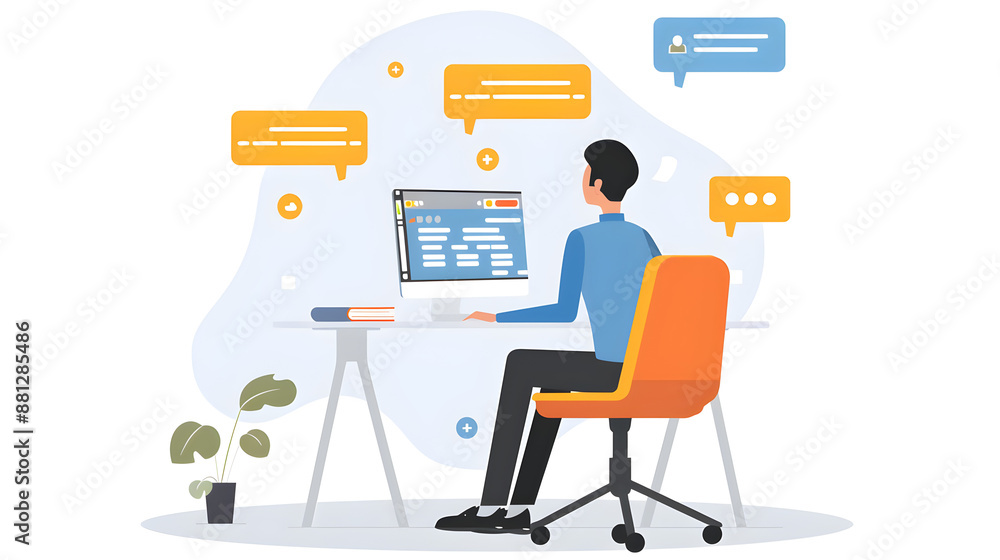 A computer user is actively participating in an online forum discussion with other participants. A computer user is actively participating in an online forum discussion with other participants.