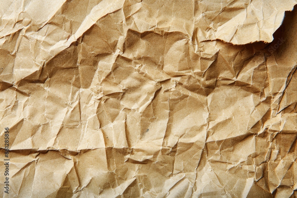 A piece of paper with a lot of wrinkles and creases. The paper is brown and he is torn A piece of paper with a lot of wrinkles and creases. The paper is brown and he is torn