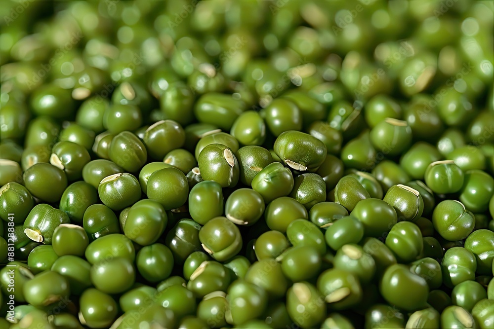 A bunch of green beans are piled on top of each other. The beans are small and round, and they are all green in color. Concept of abundance and freshness, as the beans are piled high A bunch of green beans are piled on top of each other. The beans are small and round, and they are all green in color. Concept of abundance and freshness, as the beans are piled high
