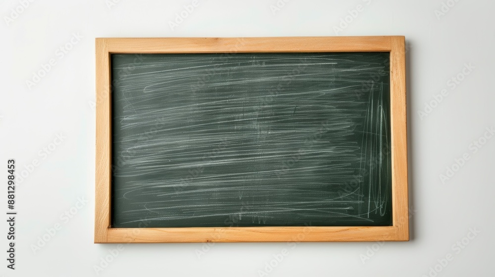A chalkboard is empty and has a wooden frame A chalkboard is empty and has a wooden frame