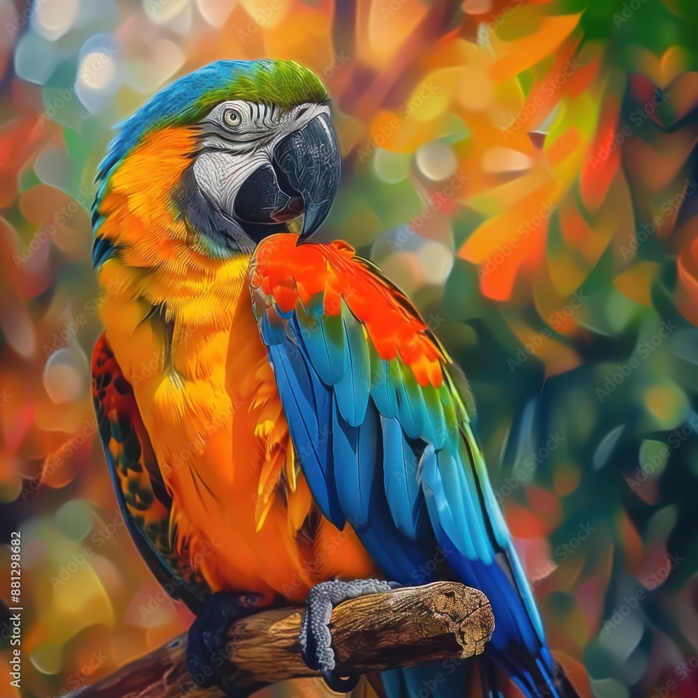 Obraz premium A colorful parrot perched on a branch, Generative AI