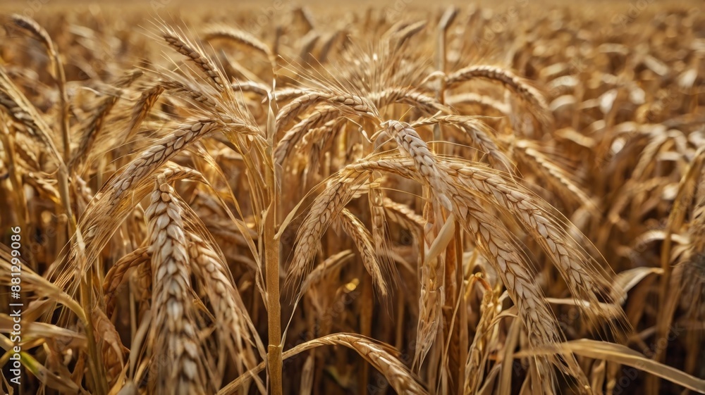 Harvest ready golden grain growing in a farm field Harvest ready golden grain growing in a farm field
