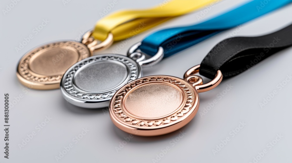 Three medals are hanging on a white background Three medals are hanging on a white background