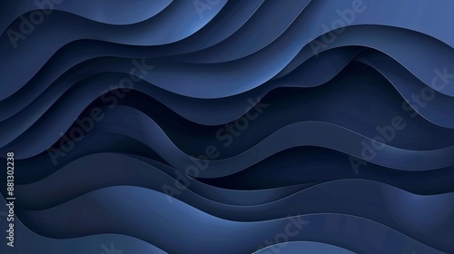 Smooth, dark blue abstract waves flowing seamlessly on a minimalist canvas offer a serene visual, representing tranquility, calmness, and simplicity in artistic expression.