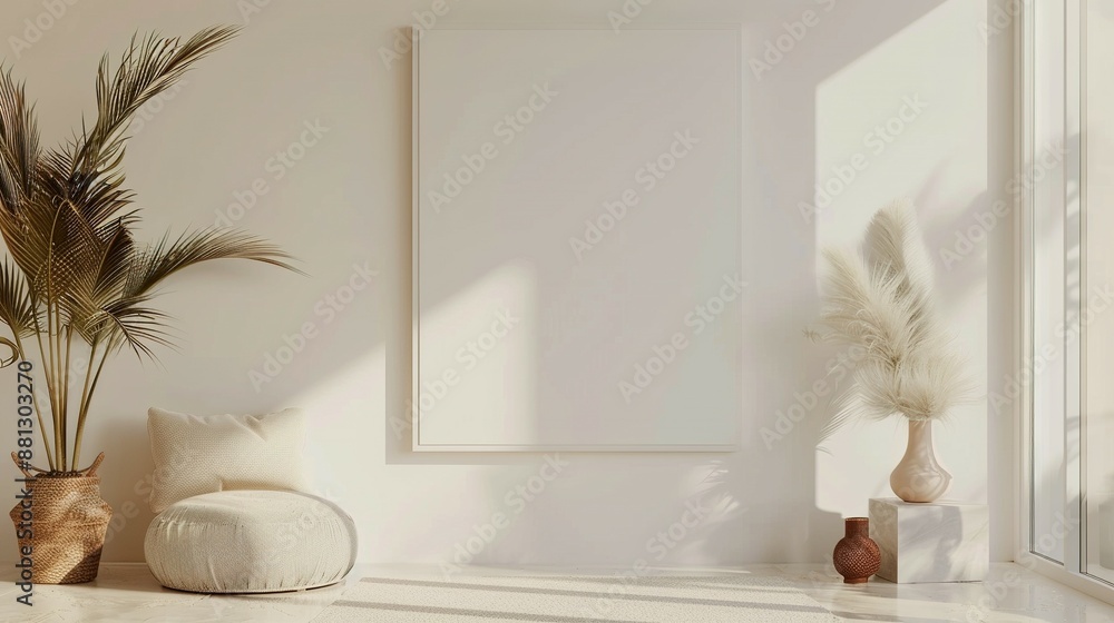 Nomadic Boho Interior Decor with 3D Frame Mockup Nomadic Boho Interior Decor with 3D Frame Mockup