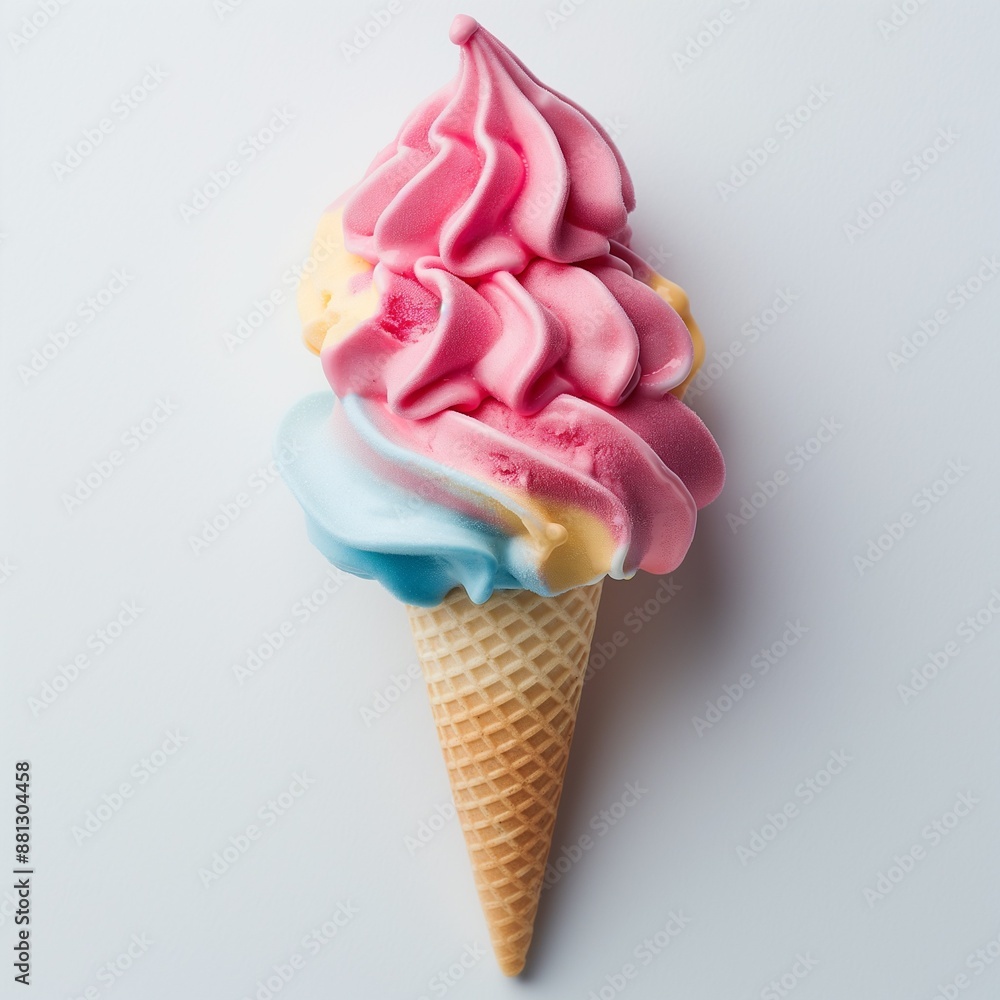 Delicious rainbow ice cream cone against a white background. Ideal for vibrant and cheerful designs. Delicious rainbow ice cream cone against a white background. Ideal for vibrant and cheerful designs.