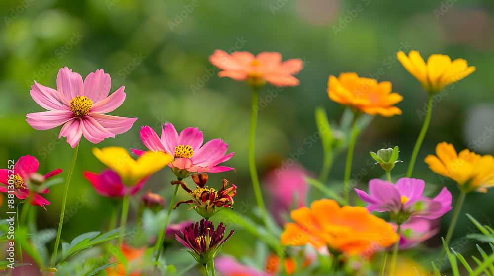 Colorful flower bokeh background, vibrant spring bloom Colorful flower bokeh background, vibrant spring bloom