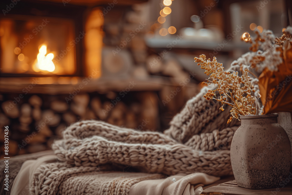 Ambiente aconchegante com decoração rústica e iluminação suave criado com IA generativa, destacando mantas, velas e flores secas Ambiente aconchegante com decoração rústica e iluminação suave criado com IA generativa, destacando mantas, velas e flores secas