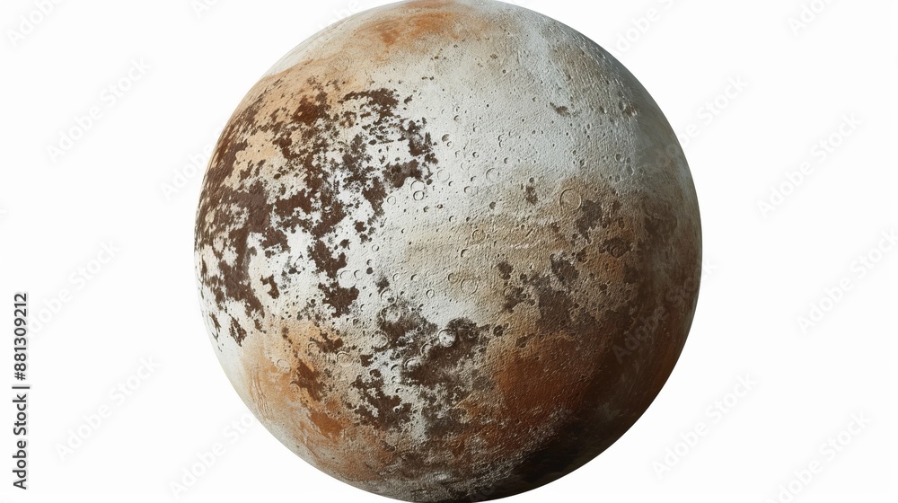 Fototapeta premium A close-up of a speckled brown and gray celestial body, showcasing its rugged and textured surface, with various patterns indicating a fascinating cosmic landscape.