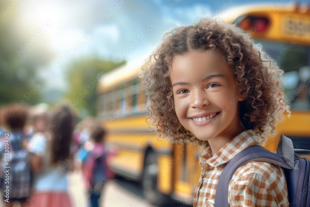 A young girl with curly hair is smiling A young girl with curly hair is smiling