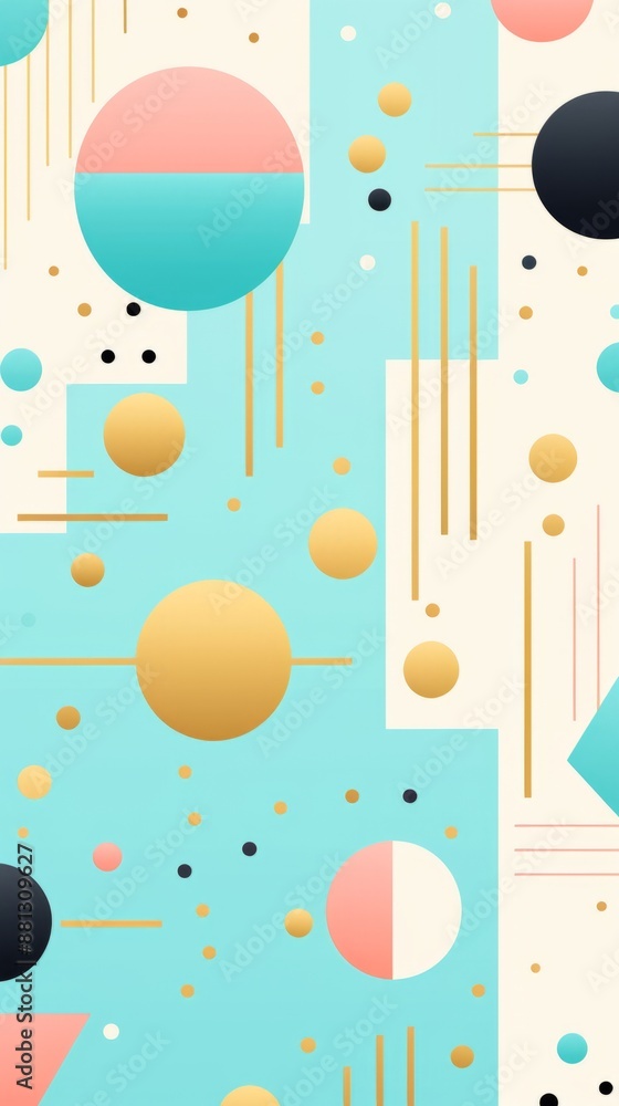 A colorful, abstract background with a mix of circles, lines, and dots in blue, gold, pink, and black against a white and blue background A colorful, abstract background with a mix of circles, lines, and dots in blue, gold, pink, and black against a white and blue background
