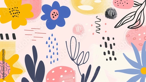 Abstract Floral Illustration with Pink and Blue Tones