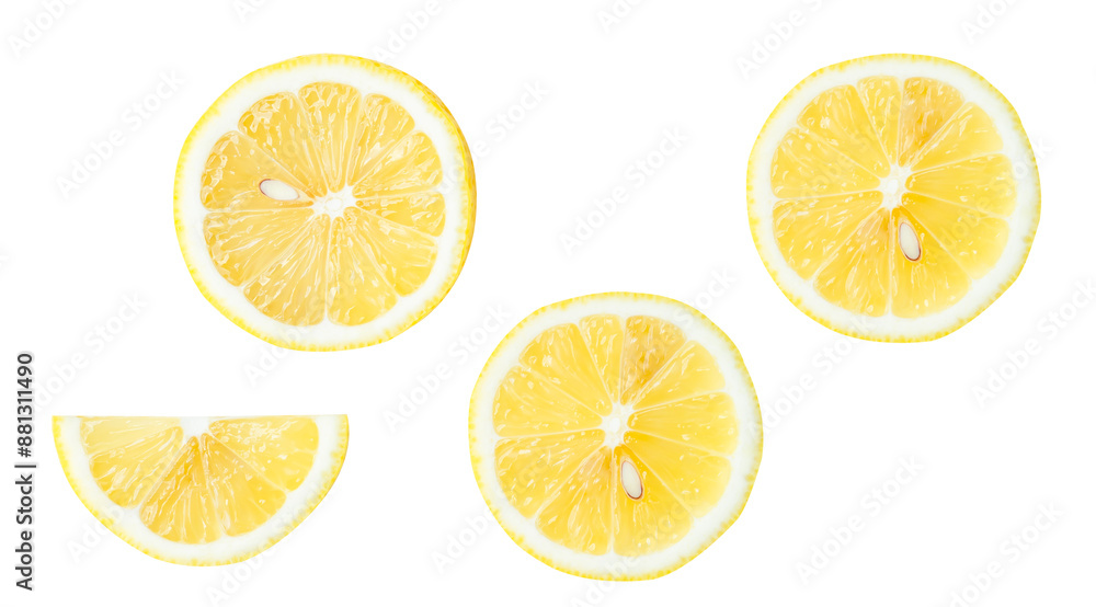 Top view set of yellow lemon halves with slice or quarter isolated on white background with clipping path Top view set of yellow lemon halves with slice or quarter isolated on white background with clipping path