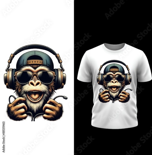 Monkey With Headphones Men T-Shirt 