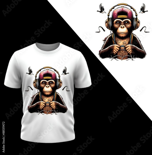 Monkey With Headphones Men T-Shirt 
