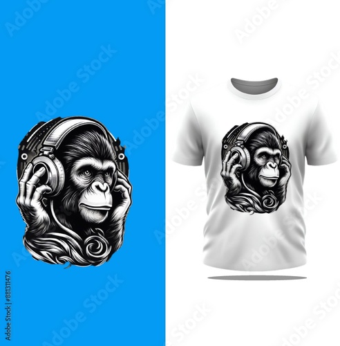 Monkey With Headphones Men T-Shirt 
