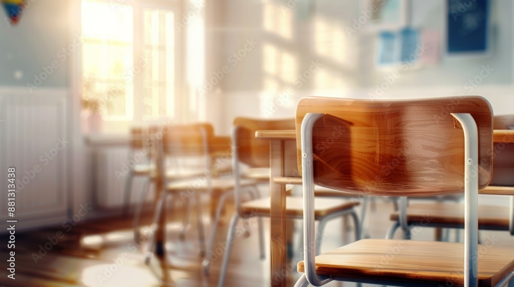 A classroom with a wooden chair in the middle of it A classroom with a wooden chair in the middle of it