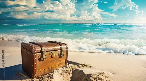 Sunny Sea Beach with a Chest on the Sand