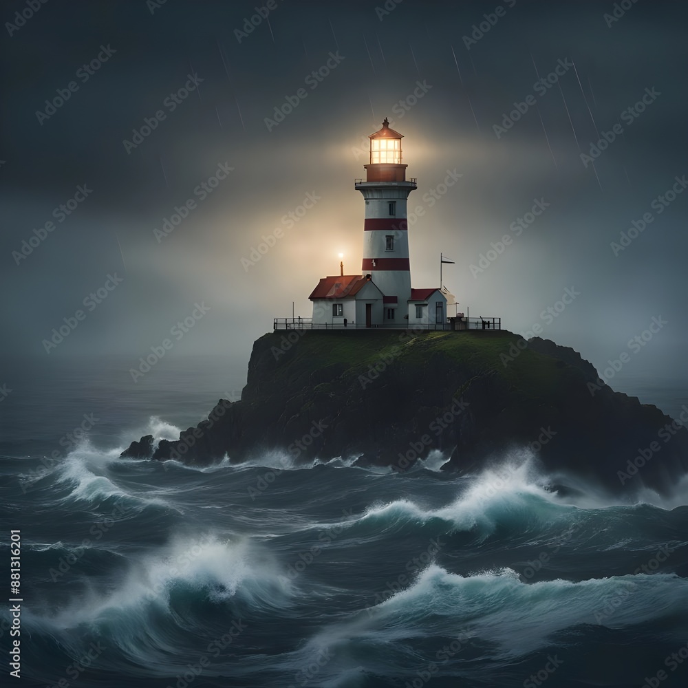 lighthouse on a cliff in the middle of the sea. lighthouse on a cliff in the middle of the sea.