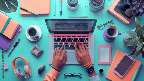 Modern and Stylish Workspaces with Laptops and Tech gadgets.