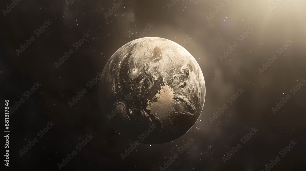 A barren celestial body with rugged terrain is illuminated by surrounding galaxies and distant stars, portraying the vast emptiness and beauty of space. A barren celestial body with rugged terrain is illuminated by surrounding galaxies and distant stars, portraying the vast emptiness and beauty of space.