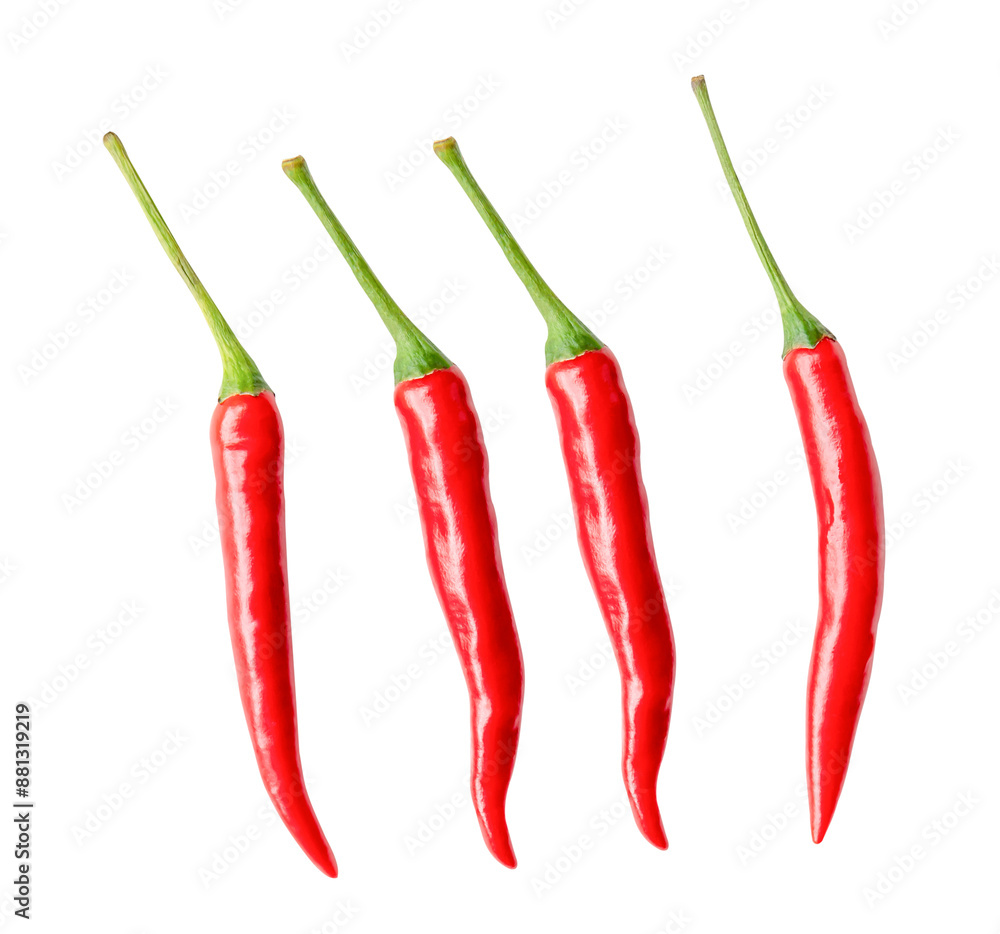 Top view set of red chili pepper or cayenne pepper isolated on white background with clipping path Top view set of red chili pepper or cayenne pepper isolated on white background with clipping path