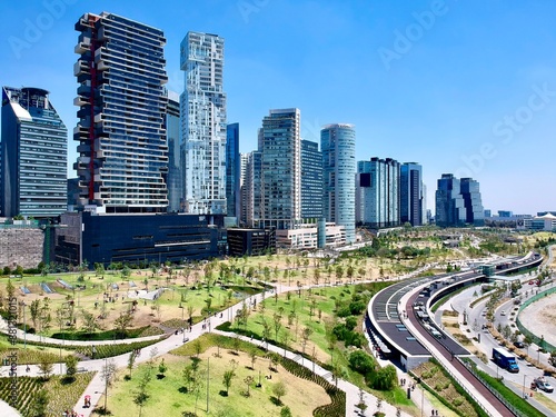 Aerial View Of City Buildings Against Clear Sky photo