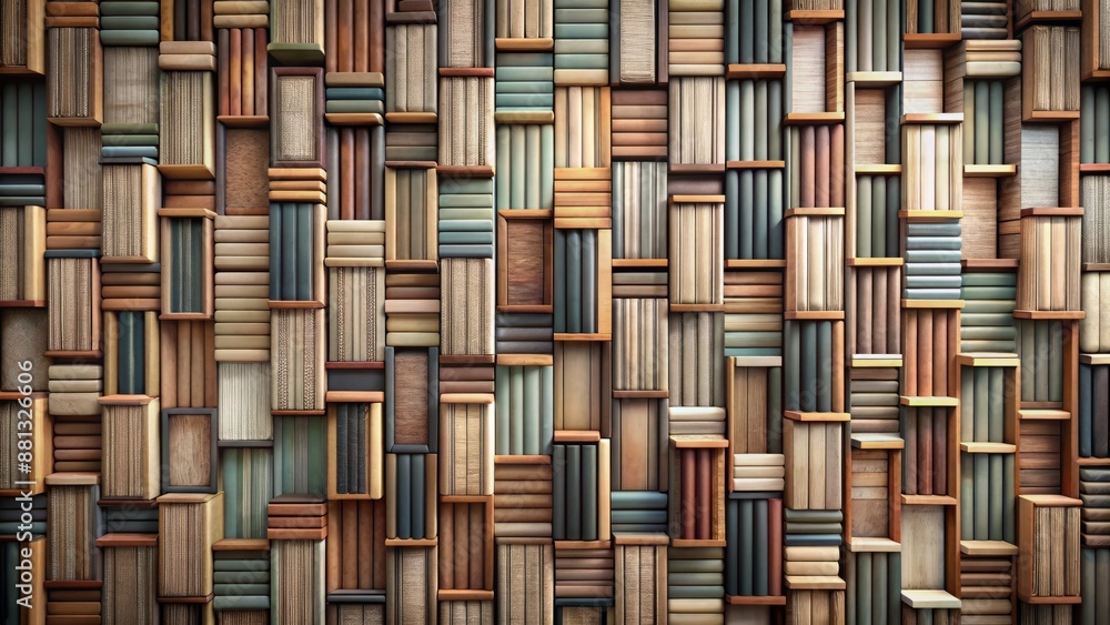 A mesmerizing backdrop of interlocking book spines in muted colors, forming a cohesive geometric pattern for a sophisticated phone wallpaper. A mesmerizing backdrop of interlocking book spines in muted colors, forming a cohesive geometric pattern for a sophisticated phone wallpaper.