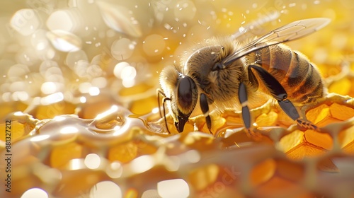 Bee on Honeycomb: Natural Harmony in Close-Up