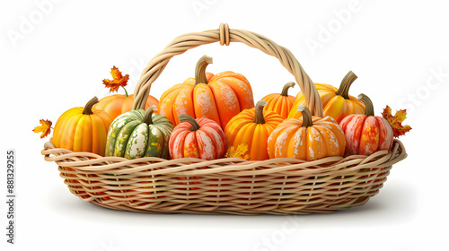 Wallpaper Mural 3D Flat Icon of Fall Harvest Basket with Pumpkins and Squash, Copy Space   Thanksgiving Concept Torontodigital.ca