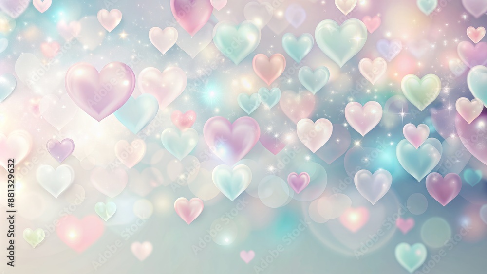 Delicate, whimsical hearts in soft pastel hues cascade gently downwards on a clear, transparent background, evoking romantic love. Delicate, whimsical hearts in soft pastel hues cascade gently downwards on a clear, transparent background, evoking romantic love.