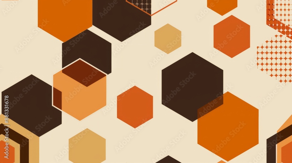 A geometric pattern with overlapping orange and brown hexagons, creating a modern, abstract design A geometric pattern with overlapping orange and brown hexagons, creating a modern, abstract design