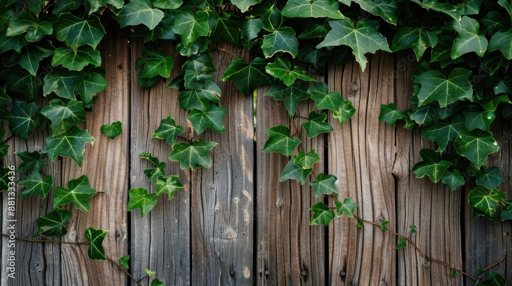 Ivy draped over aged fence with space for text Ivy draped over aged fence with space for text